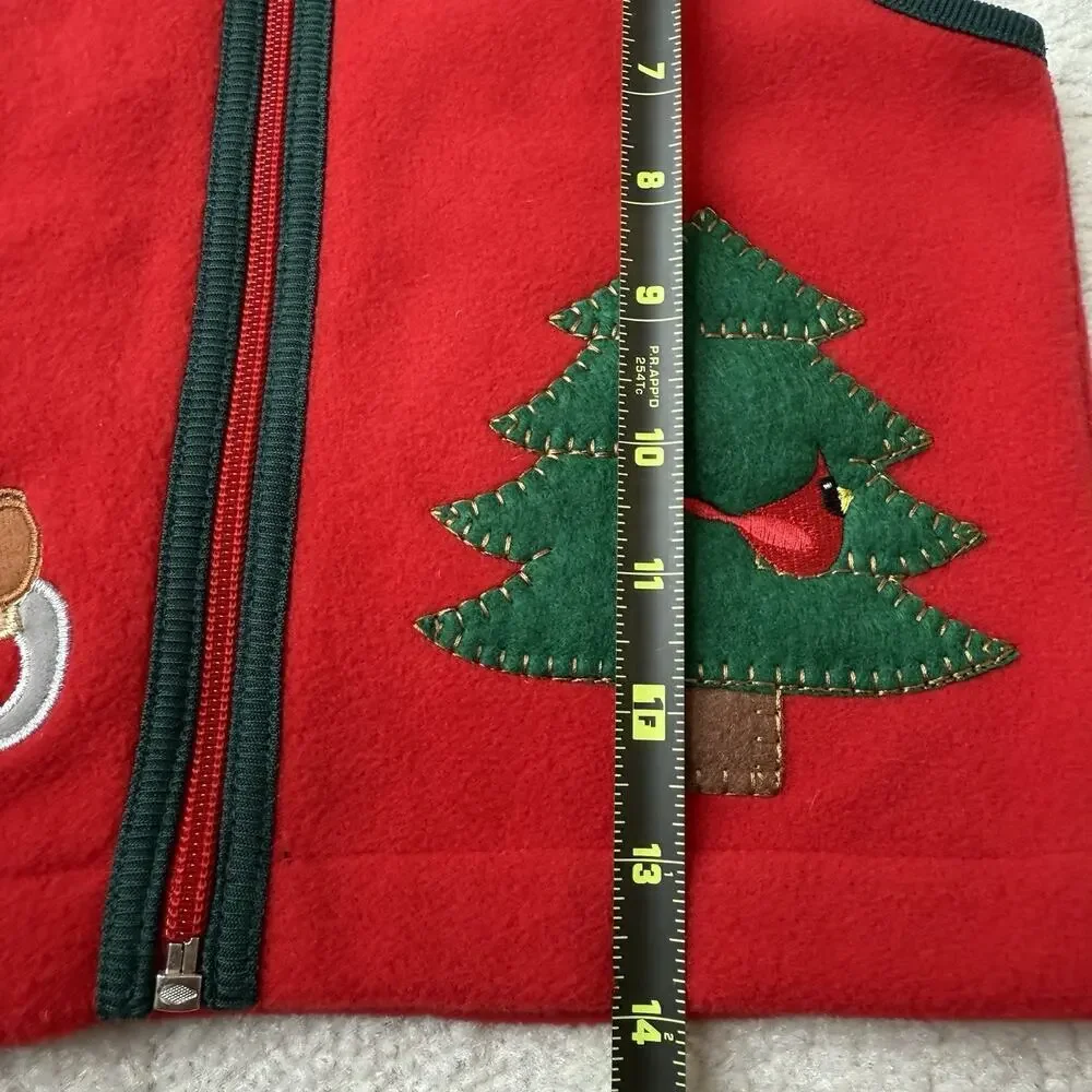 Red Christmas Bear Sledding Fleece Vest Boys 24M Applique Cardinal Tree Holiday